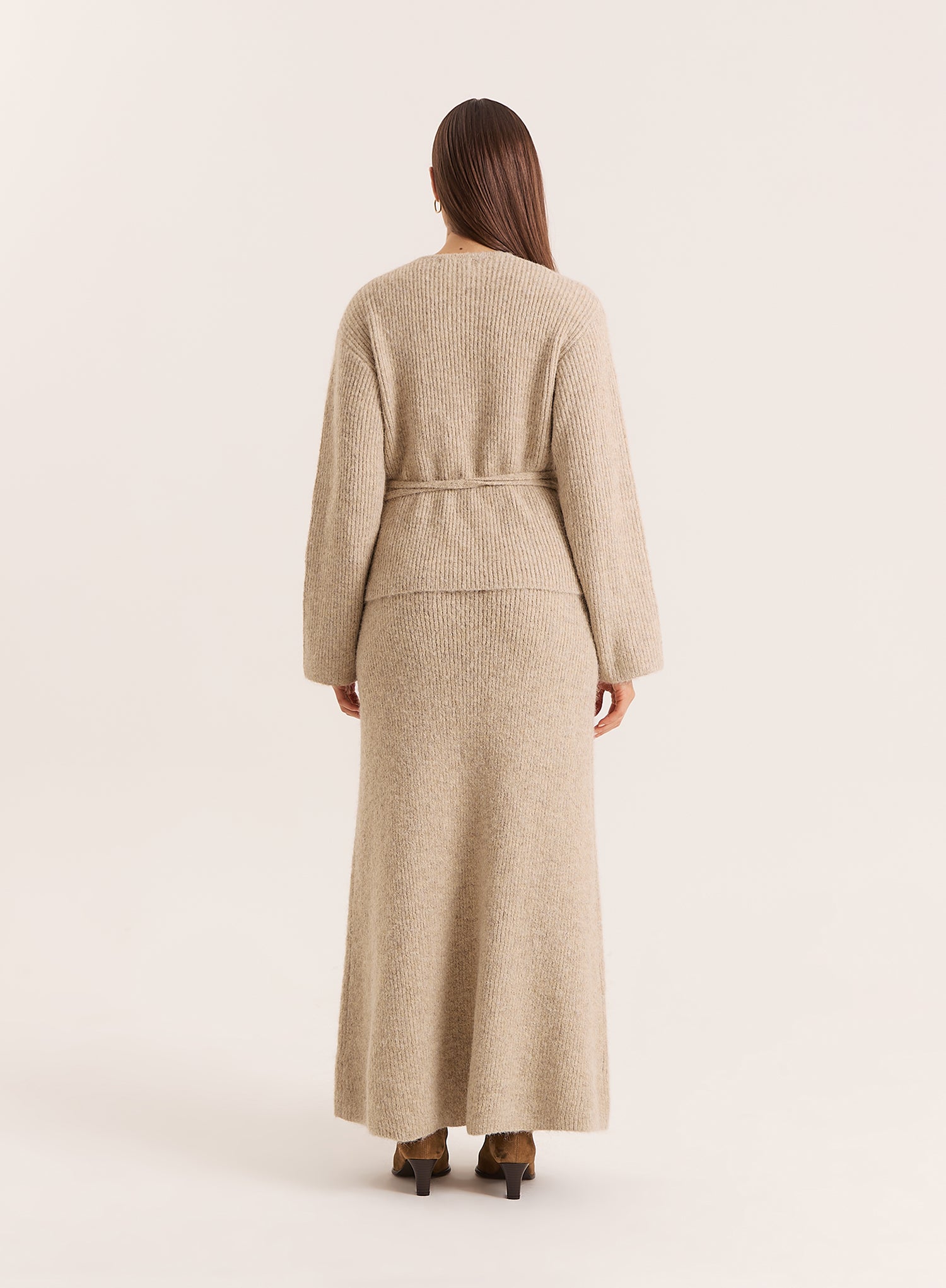 Oatmeal Knitted Tie Front Wrap Top